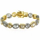 18K Gold over Sterling Silver Two Tone 7.5ct CZ Geometric Tennis Bracelet BT4569