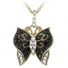 18K Gold over Sterling Silver Two-Tone Black Diamond Accent Butterfly Necklace PT12570M4