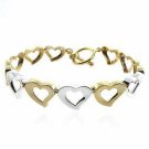 18K Gold over Sterling Silver Two-Tone Open Hearts Link Bracelet BT2892