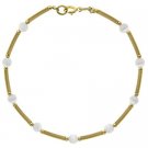 18K Gold over Sterling Silver White Cats Eye Glass Bar & Bead Bracelet BG4116W