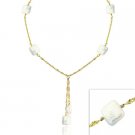 18K Gold over Sterling Silver White Freshwater Cultured Square Coin Pearl Lariat Necklace NG9798FPL