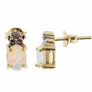 18K Gold over Sterling Silver White Opal & Diamond Accent Oval Earrings EG5041SOP
