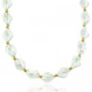 18K Gold over Sterling Silver White Twisted Glass Foil Bead Necklace NT9480M23