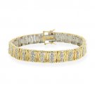 18K Gold Over Sterling Silver Woven Design Bracelet w- Vertical CZ Stations BG11457