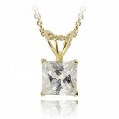 18K Gold Plated 1.25ct CZ Square Solitaire Necklace, 6mm PGBR12633