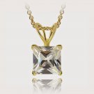 18K Gold Plated 2ct CZ Square Solitaire Necklace, 7mm PGBR12634
