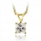 18K Gold Plated 3-4ct CZ Square Solitaire Necklace, 5mm PGBR12632