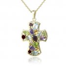 18K Gold Plated 3.25ct Multi Gemstone & Diamond Accent Cross Necklace PGBR13365M