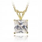 18K Gold Plated 3ct CZ Square Solitaire Necklace, 8mm PGBR12635
