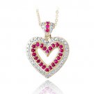18K Gold Plated Created Ruby & Diamond Accent Open Heart Necklace PGBR12890LRU