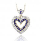 18K Gold Plated Created Sapphire & Diamond Accent Open Heart Necklace PGBR12890BL