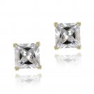 18K Gold Plated CZ Square Stud Earrings, 6mm EGBR12648