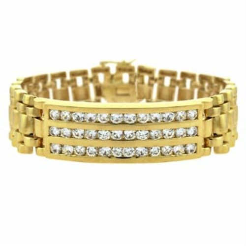 18K Gold Plated Hip Hop Iced CZ Bling Men's Bracelet BG9061