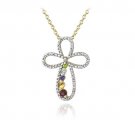 18K Gold Plated Multi Gemstone & Diamond Accent Journey Cross Necklace PGBR13363M
