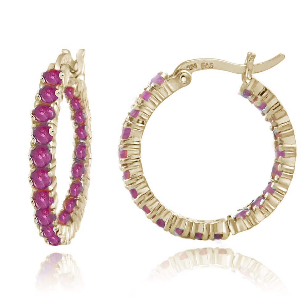 18K Gold Tone over Sterling Silver Inside Out Genuine Ruby Hoop Earrings EG10454RU