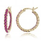 18K Gold Tone over Sterling Silver Inside Out Genuine Ruby Hoop Earrings EG10454RU