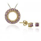 18K Gold- Sterling Silver Amethyst Pendant Stud Earring Set SG10138A