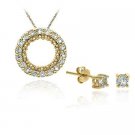 18K Gold- Sterling Silver Blue Topaz Pendant Earring Set SG10138LBT