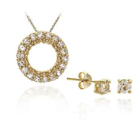 18K Gold- Sterling Silver CZ Pendant Stud Earring Set SG10138