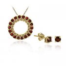 18K Gold- Sterling Silver Garnet Pendant Stud Earring Set SG10138G