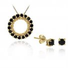 18K Gold- Sterling Silver Sapphire Pendant Stud Earring Set SG10138S