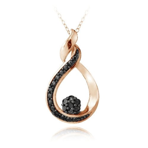 18K Rose Gold over Silver 1-10ct Black Diamond Twisted Teardrop & Flower Necklace PRG13531M4