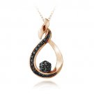 18K Rose Gold over Silver 1-10ct Black Diamond Twisted Teardrop & Flower Necklace PRG13531M4