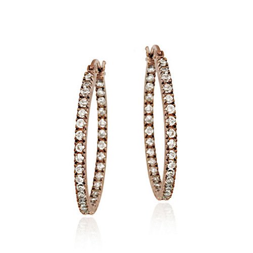 18k Rose Gold over Silver 27mm Inside Out CZ Oval Hoop Earrings HRG10876