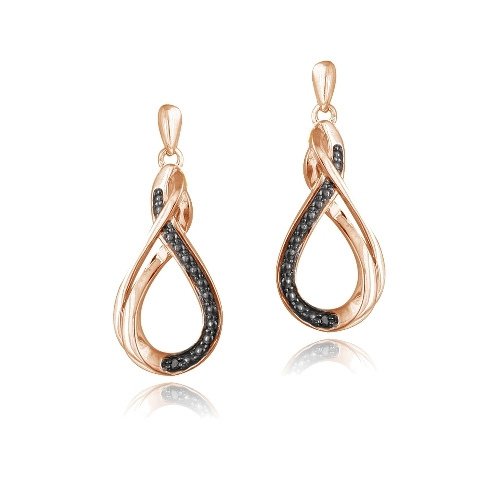 18K Rose Gold over Silver Black Diamond Accent Twisted Teardrop Dangle Earrings ERG13532M4
