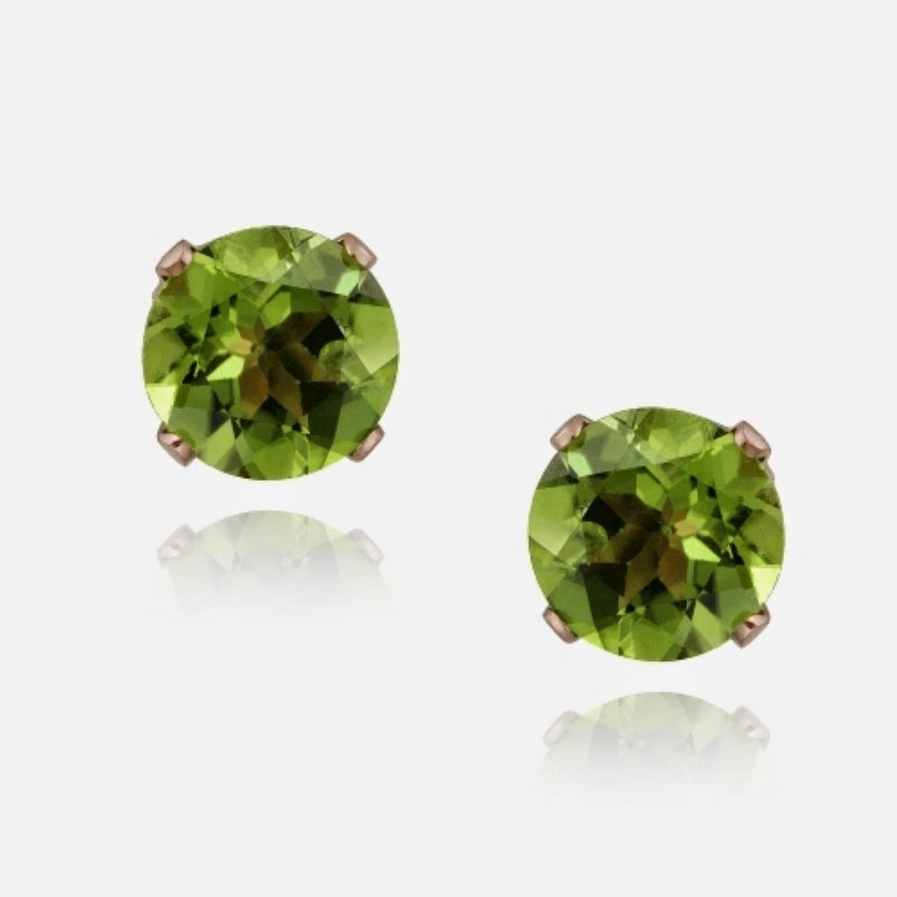 18K Rose Gold over Sterling Silver 2.5ct Peridot Stud Earrings, 7mm ERG12012PD