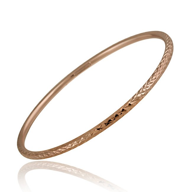 18K Rose Gold over Sterling Silver 3mm Diamond-Cut Bangle BARG11852