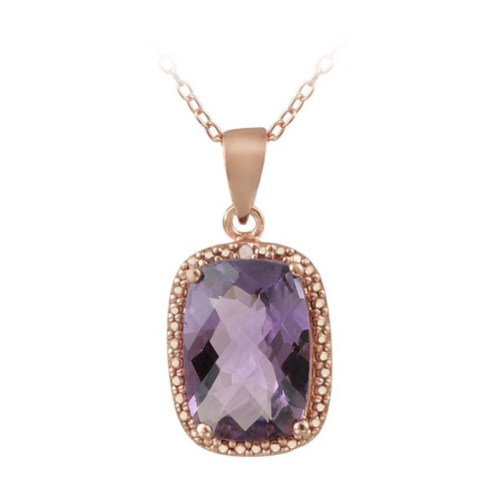 18K Rose Gold over Sterling Silver 5.1ct Amethyst & Diamond Accent Cushion Cut Necklace PRG12555A