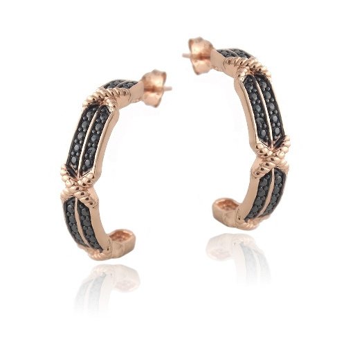 18K Rose Gold over Sterling Silver Black Diamond Accent X & Bar Half-Hoop Earrings ERG13376M4