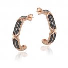 18K Rose Gold over Sterling Silver Black Diamond Accent X & Bar Half-Hoop Earrings ERG13376M4