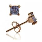 18K Rose Gold over Sterling Silver CZ 4mm Purple Square Stud Earrings ERG10091AZ