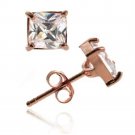 18K Rose Gold over Sterling Silver CZ Square Stud Earrings, 6mm ERG10092