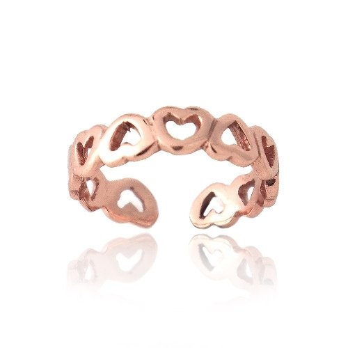 18K Rose Gold Over Sterling Silver Filigree Open Hearts Toe Ring TRT4087