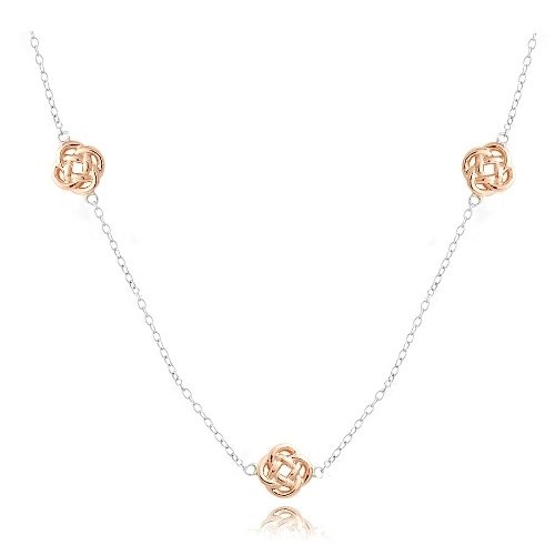 18K Rose Gold over Sterling Silver Love Knot Flower Chain Necklace NRT13476