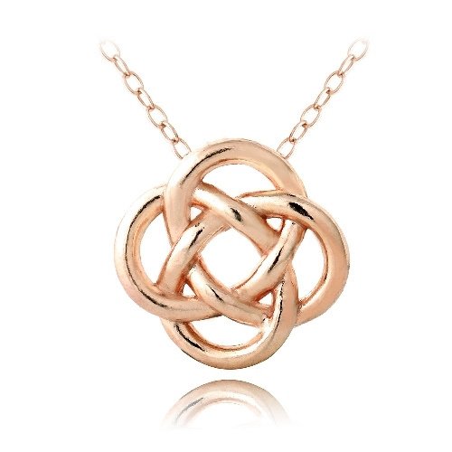 18K Rose Gold over Sterling Silver Love Knot Flower Necklace PRG13476