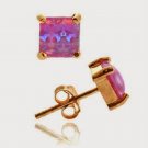 18K Rose Gold over Sterling Silver Pink Opal 5mm Square Stud Earrings ERG10098POP