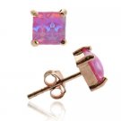18K Rose Gold over Sterling Silver Pink Opal Square Stud Earring, 6mm ERG10092POP