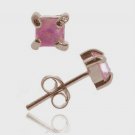 18K Rose Gold over Sterling Silver Pink Opal Square Stud Earrings, 4mm ERG10091POP