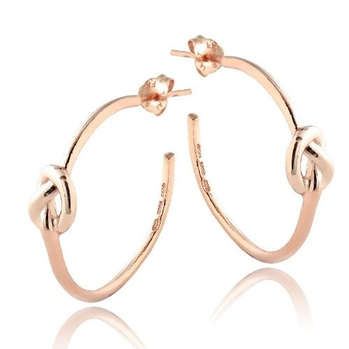 18K Rose Gold over Sterling Silver Polished Love Knot Half Hoop Earrings ERG13475