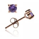 18K Rose Gold over Sterling Silver Purple CZ Round Stud Earrings, 4mm ERG10095AZ