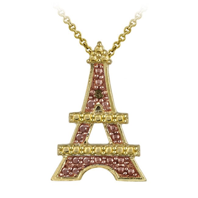18k Two-tone Rose Gold over Silver Champagne Diamond Accent Eiffel Tower Pendant PG11840M6
