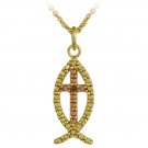 18k Two-tone Rose Gold over Silver Champagne Diamond Accent Novelty Religious Fish Pendant PG12091M6