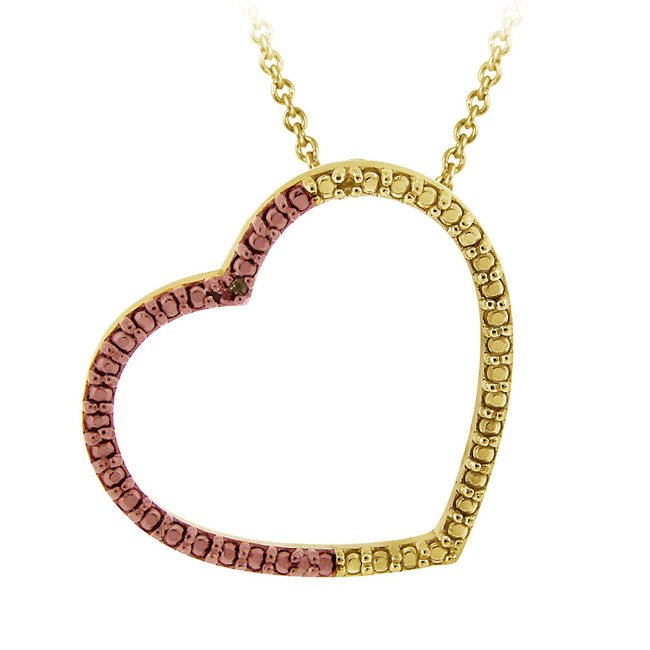 18k Two-Tone Rose Gold over Silver Champagne Diamond Accent Open Heart Necklace PG12347M6