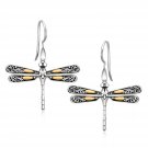 18k Yellow Gold and Sterling Silver Dragonfly Motif Drop Earrings D111402