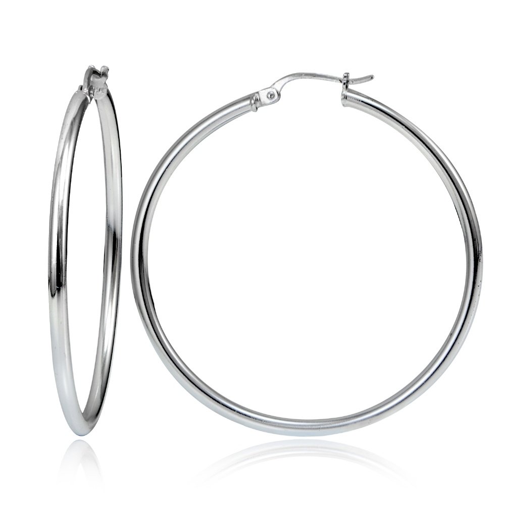 2mm High Polished Round 45mm Hoop Earrings in Sterling Silver H14240-45