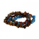 3 Genuine Carnelian, Tiger Eye & Reconstituted Turquoise Multi Chip Bracelet Set S9819